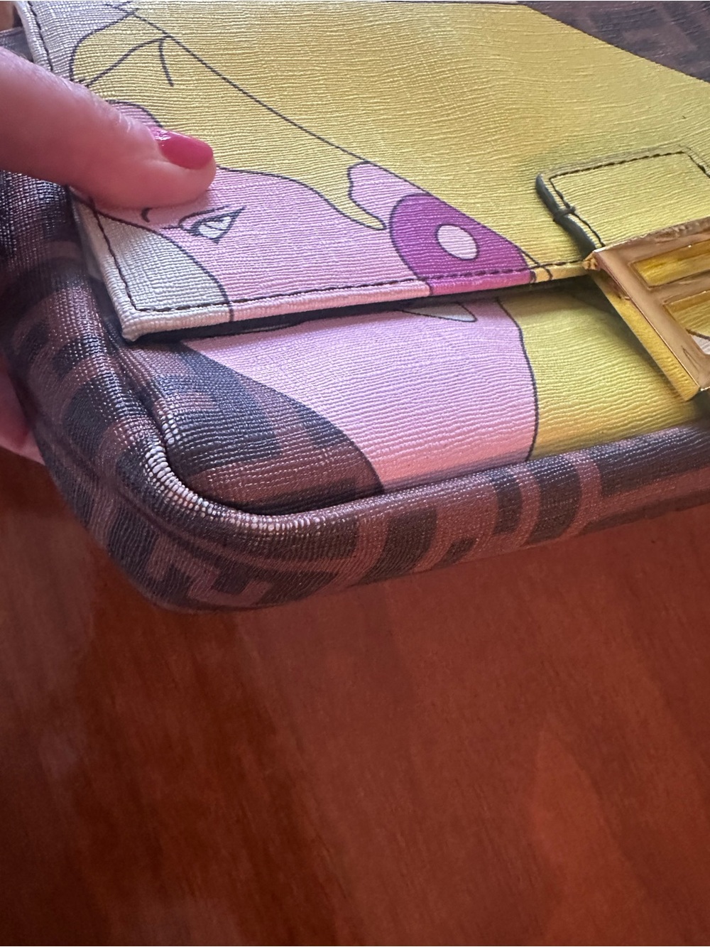 Fendi Brown Monogram Baguette with Yellow and Pink Graphic - Picture 11 of 12